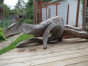 Wooden sculpture on the deck